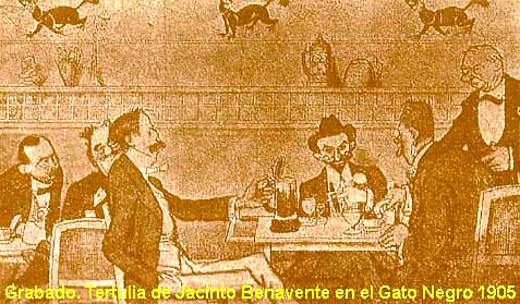 Tertulia de Jacinto Benavente en El Gato Negro (1905).