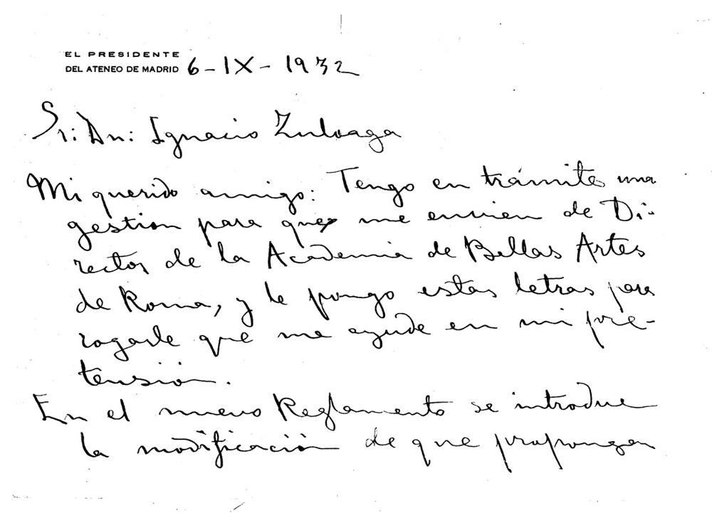 Carta de Valle-Inclán a I.Zuloaga, septiembre 1932