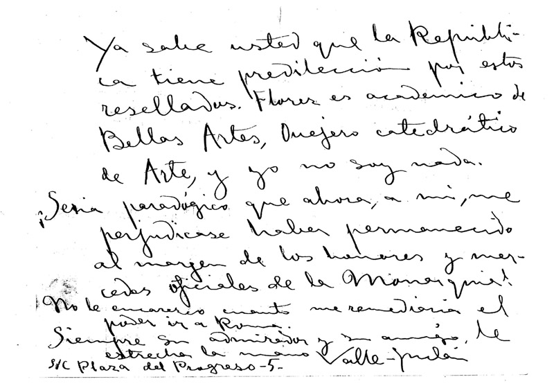 Carta de Valle-Inclán a I.Zuloaga, septiembre 1932