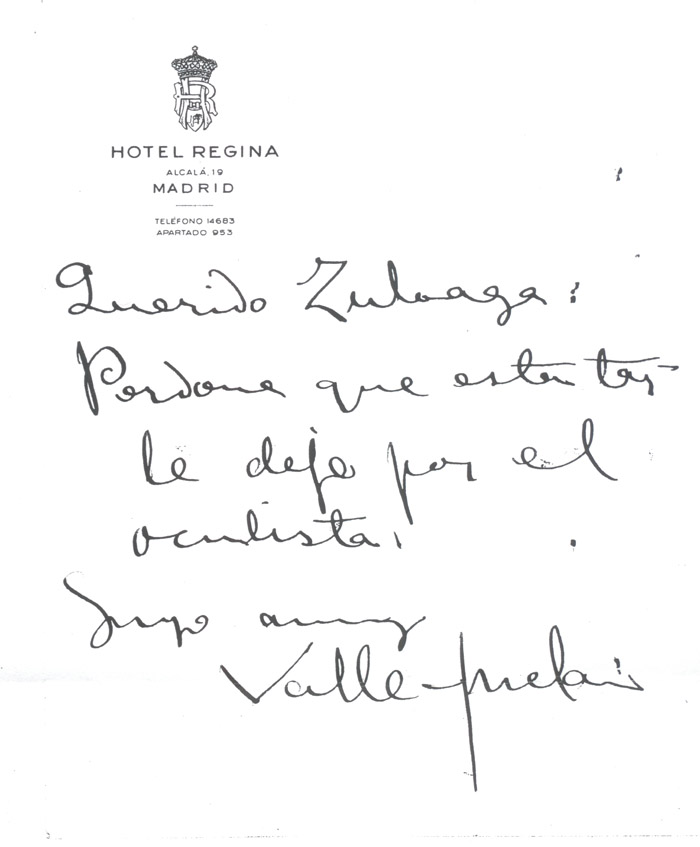 Carta de Valle-Inclán a I.Zuloaga, sin fecha.